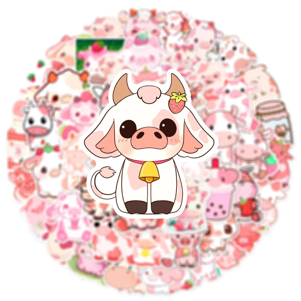 Pink Cow Cartoon Graffiti Stickers - DIY Decoration for Laptop & Backpack - Women Bags & Wallets - Decorative Stickers