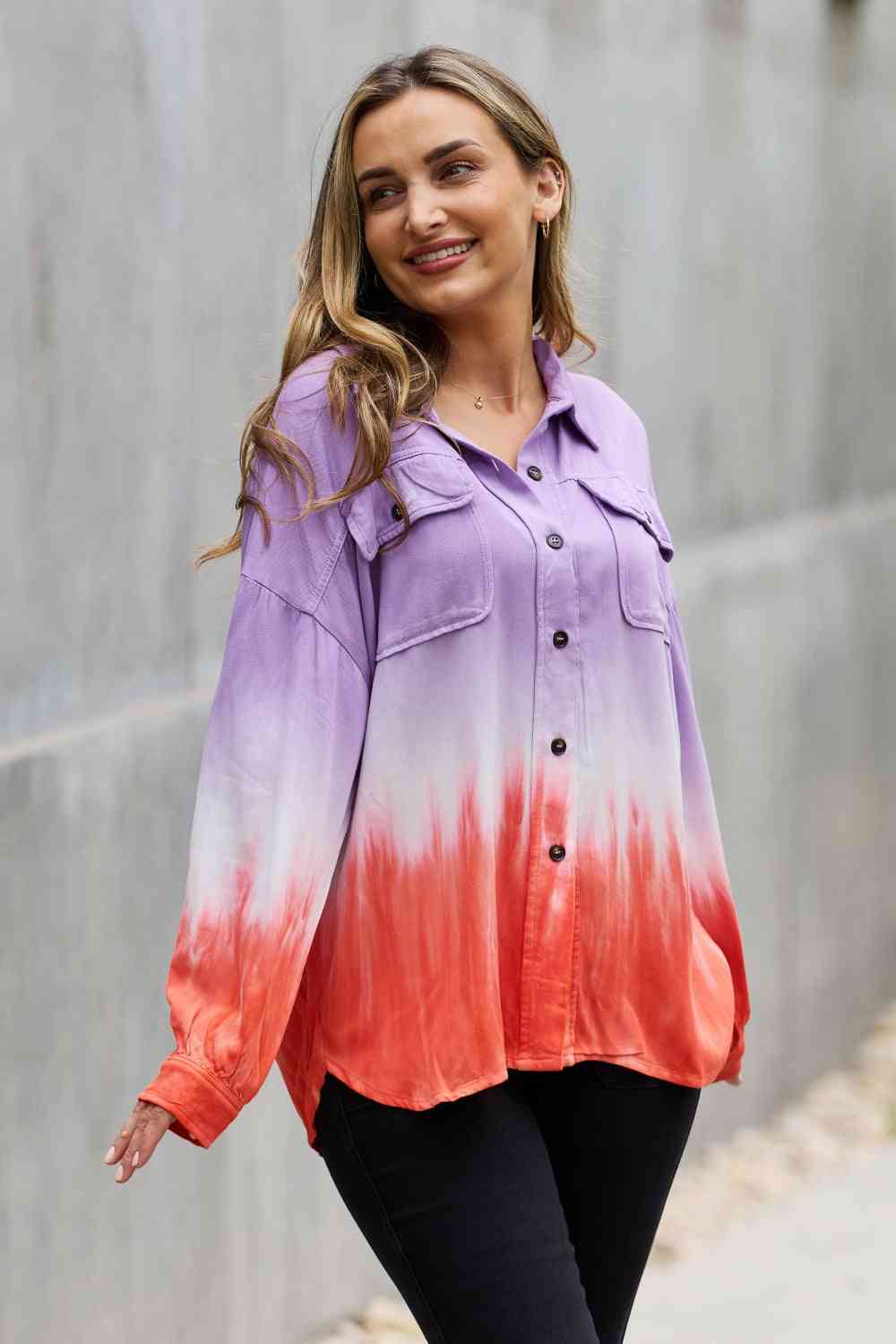 Relaxed Fit Tie-Dye Button Down Top - Tops - Shirts & Tops - 10 - 2024