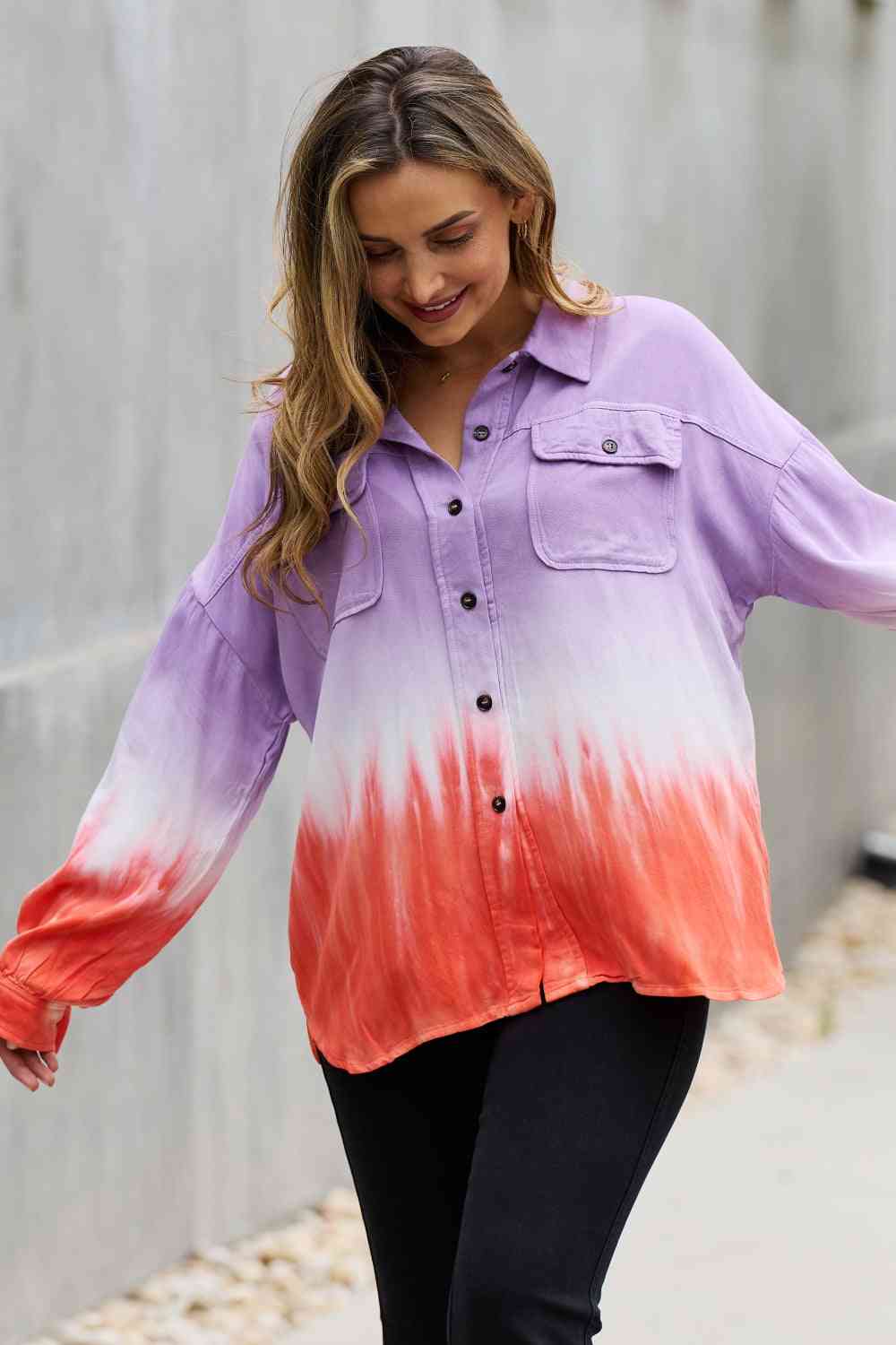 Relaxed Fit Tie-Dye Button Down Top - Tops - Shirts & Tops - 9 - 2024