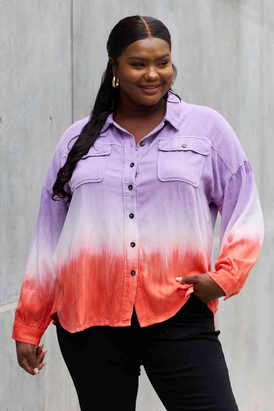 Relaxed Fit Tie-Dye Button Down Top - Lavender / S - Tops - Shirts & Tops - 1 - 2024