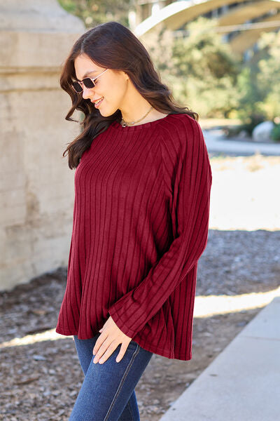 Ribbed Round Neck Long Sleeve Knit Top - Camis & Tops - Shirts & Tops - 3 - 2024