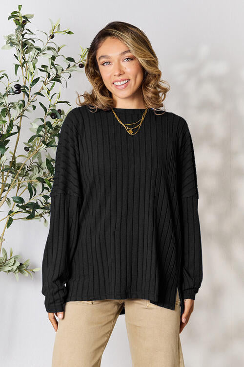 Ribbed Round Neck Slit Knit Top - Camis & Tops - Shirts & Tops - 7 - 2024