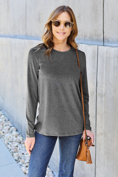 Round Neck Long Sleeve Top - Charcoal / S - Camis & Tops - Shirts & Tops - 11 - 2024