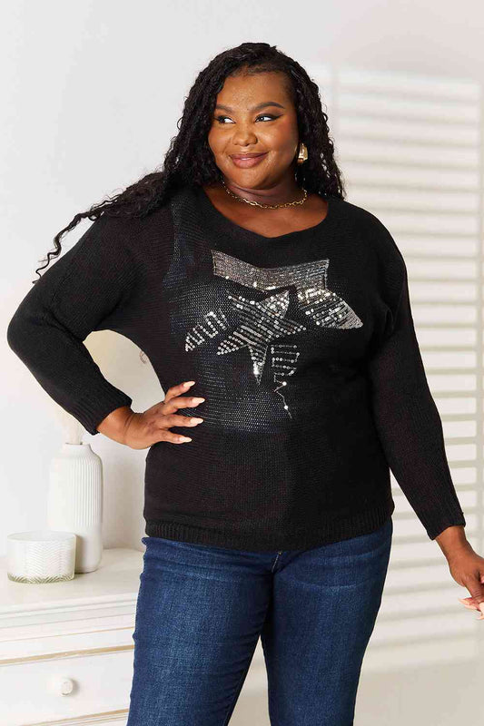 Sequin Graphic Dolman Sleeve Knit Top - Black / S - Camis & Tops - Shirts & Tops - 1 - 2024