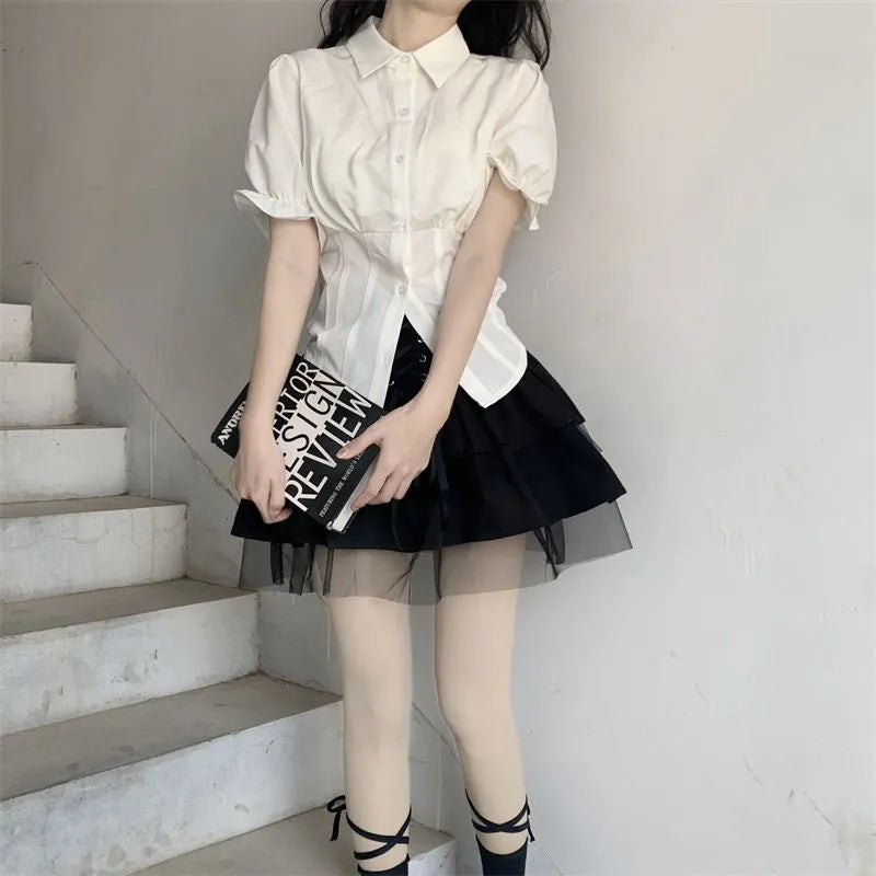 Sexy White Korean Fashion Blouse - Harajuku Chic Slim Top - only white blouse / S - Blouses & Shirts - Shirts & Tops