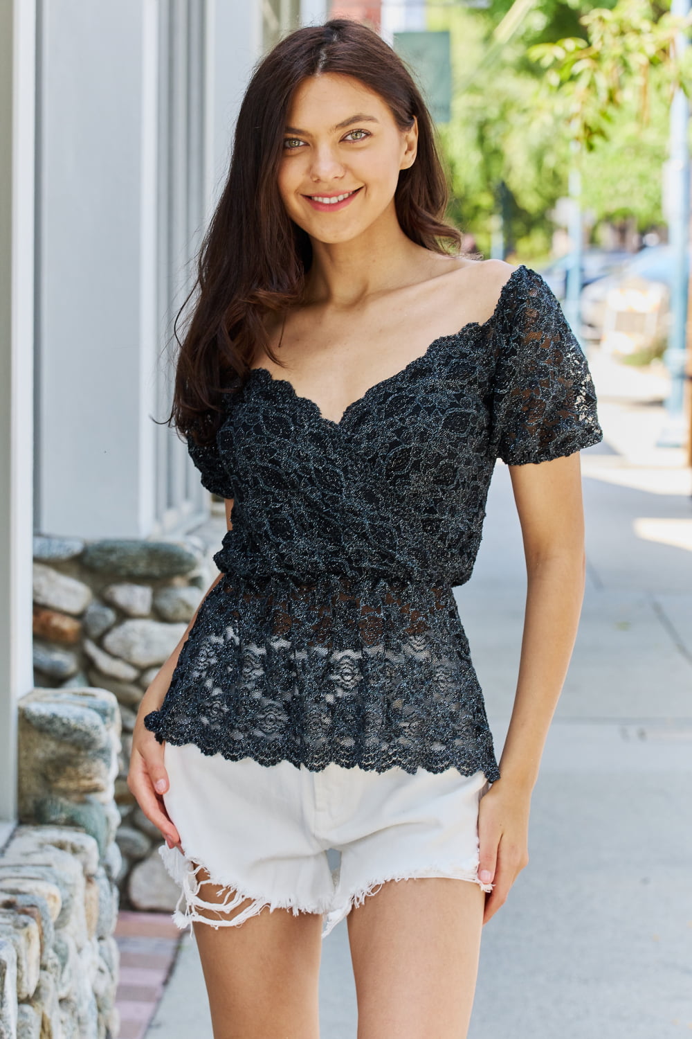 Show Stopper Glitter Peplum Top - Black / S - Tops - Shirts & Tops - 1 - 2024