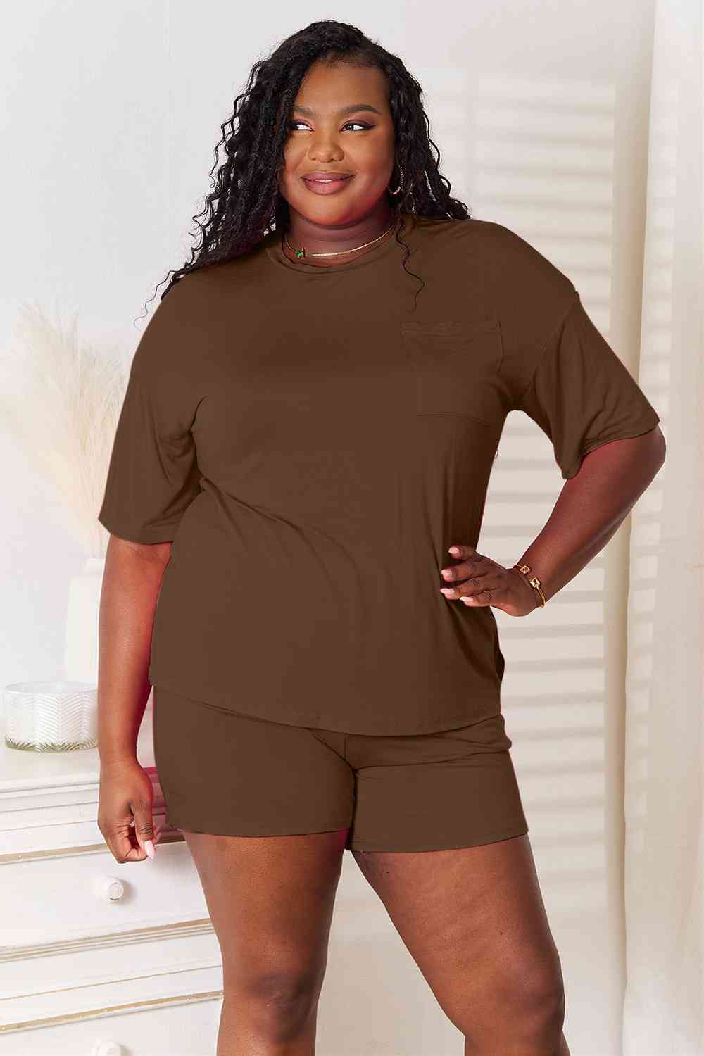 Soft Rayon Half Sleeve Top and Shorts Set - Chocolate / S - Camis & Tops - Outfit Sets - 11 - 2024