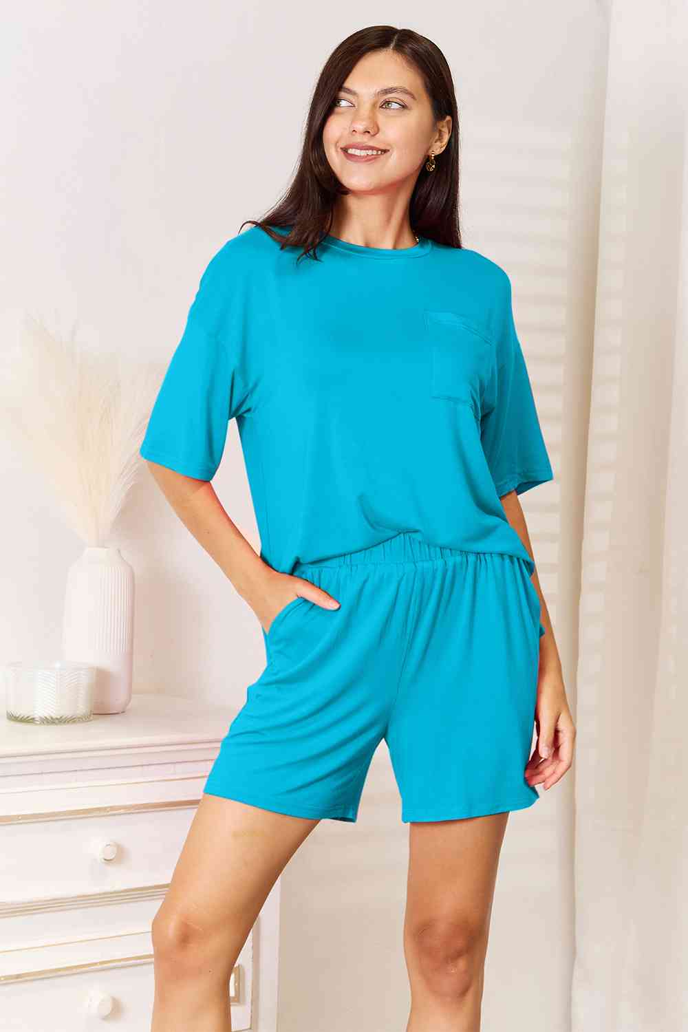 Soft Rayon Half Sleeve Top and Shorts Set - Sky Blue / S - Camis & Tops - Outfit Sets - 1 - 2024