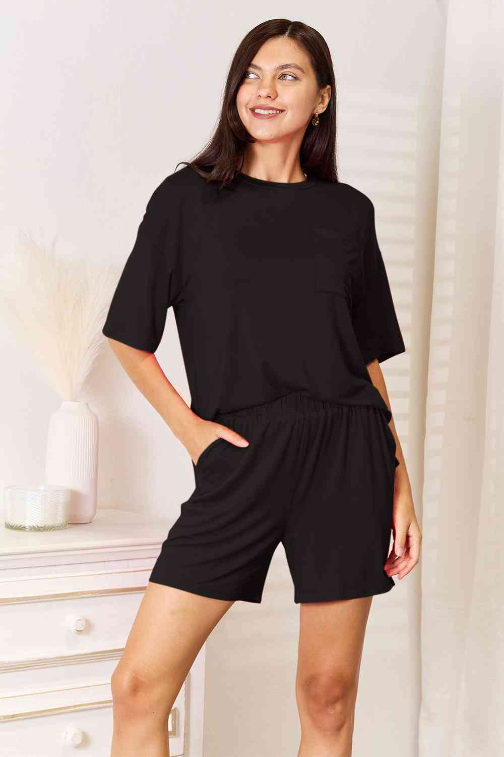 Soft Rayon Half Sleeve Top and Shorts Set - Black / S - Camis & Tops - Outfit Sets - 5 - 2024