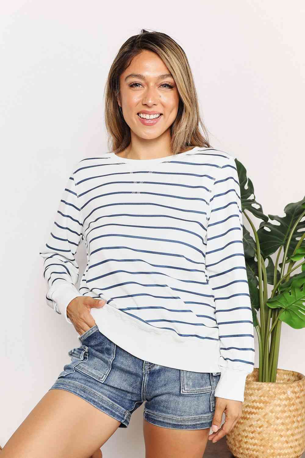 Striped Long Sleeve Round Neck Top - Stripe / S - Camis & Tops - Shirts & Tops - 1 - 2024