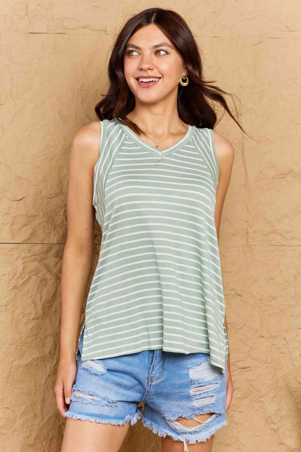 Striped Sleeveless V-Neck Top - Camis & Tops - Shirts & Tops - 7 - 2024