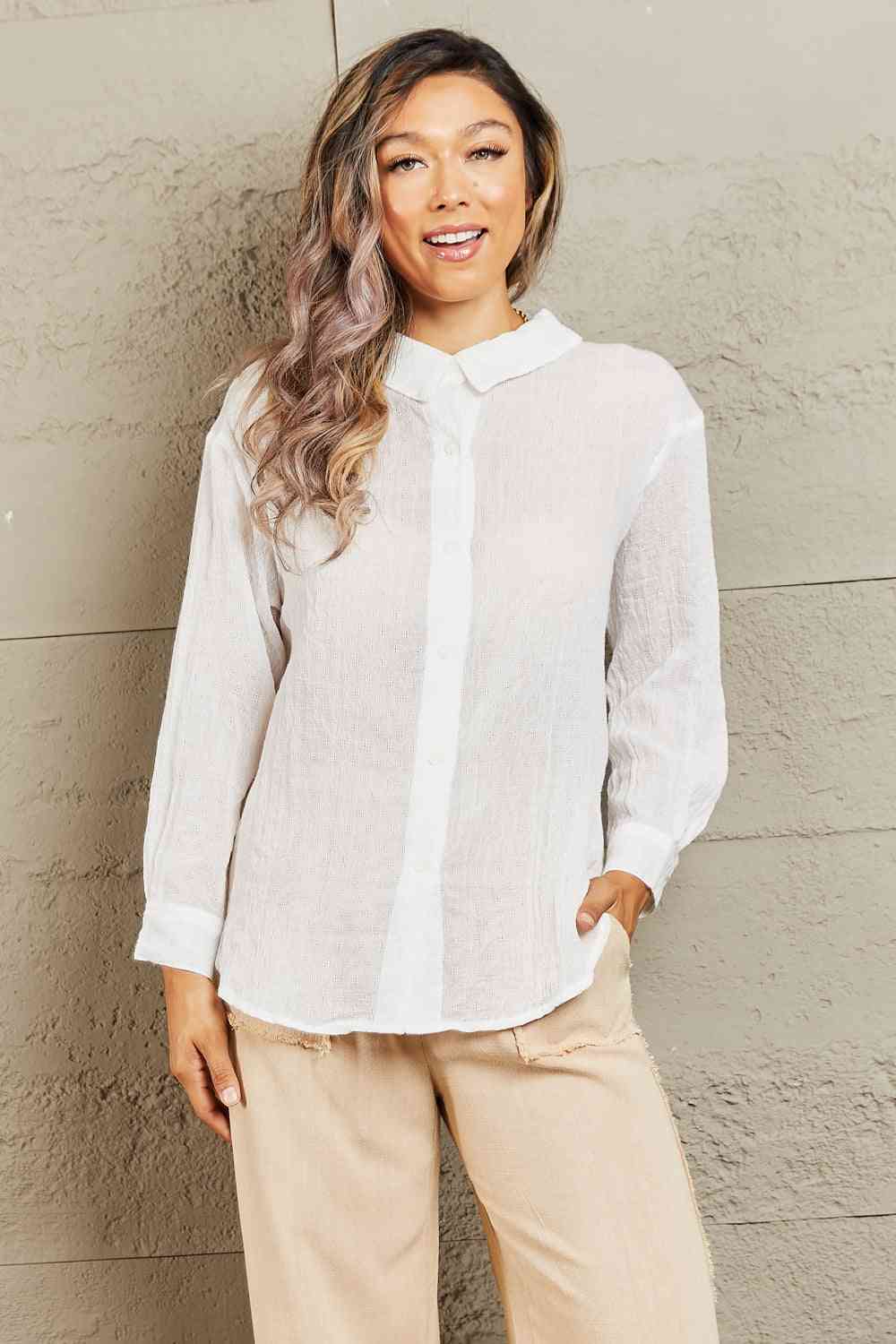 Take Me Out Lightweight Button Down Top - White / XS - Camis & Tops - Shirts & Tops - 1 - 2024