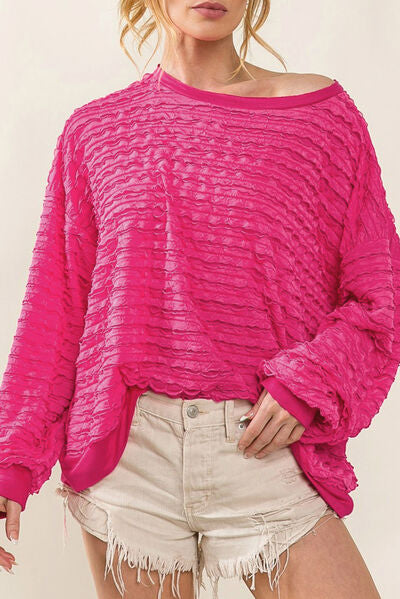 Texture Round Neck Dropped Shoulder Top - Cerise / S - Camis & Tops - Shirts & Tops - 1 - 2024