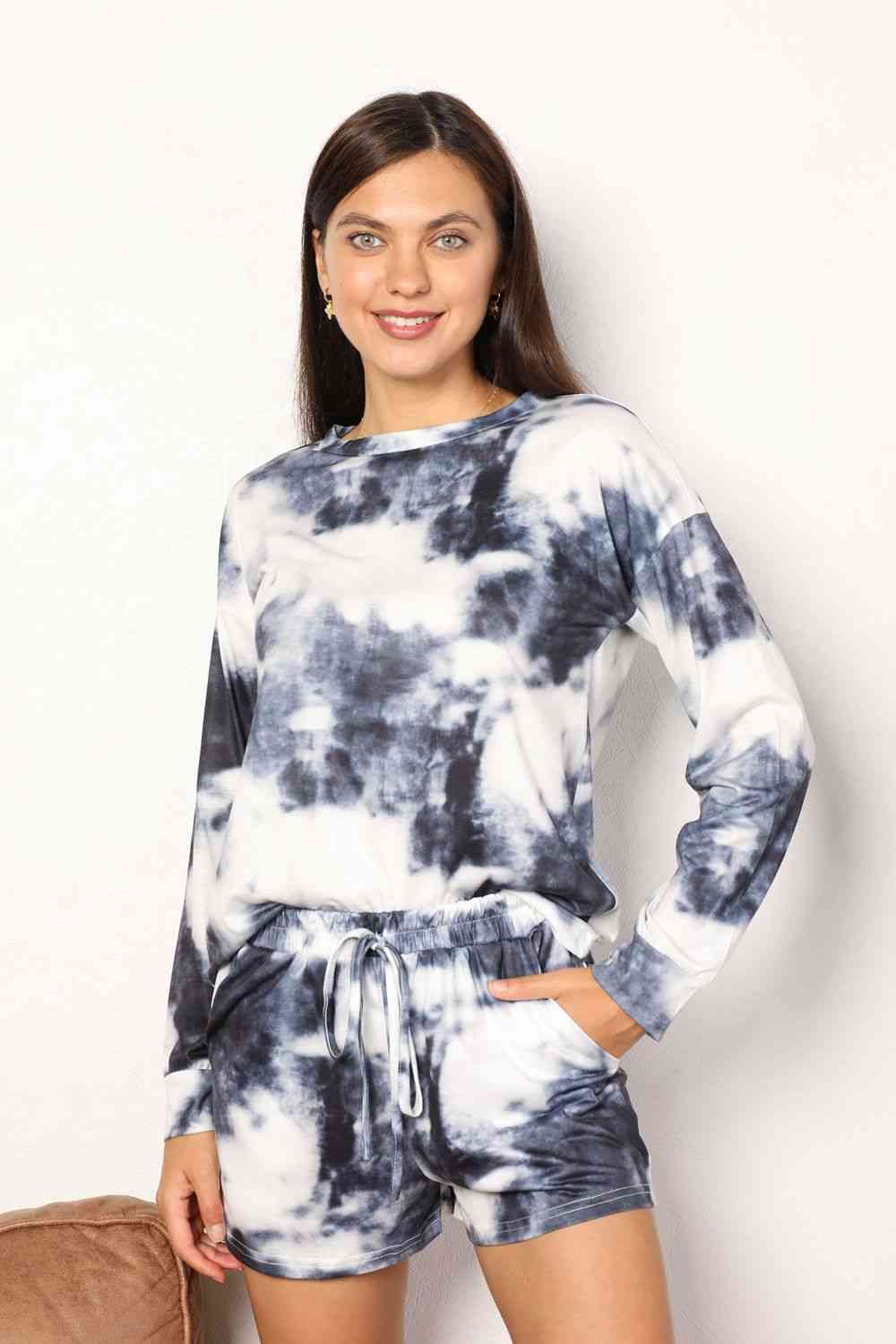 Tie-Dye Round Neck Top and Shorts Lounge Set - Tops - Loungewear - 8 - 2024