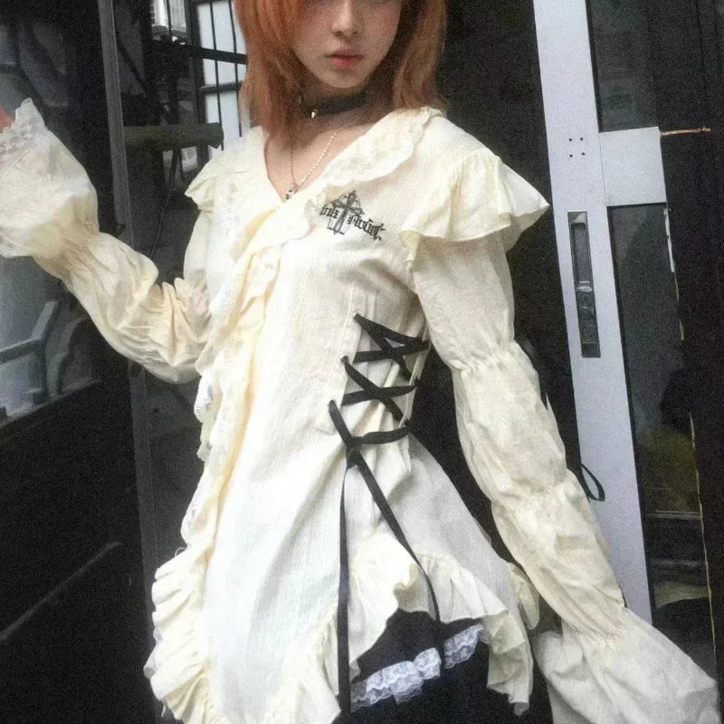 Vintage Lace Blouse - Aesthetic Harajuku Fairycore Top - White / S - Camis & Tops - Shirts & Tops - 7 - 2024