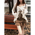 Retro Slim Camisole Dress & Ruffle Knit Cardigan - All Dresses - Clothing Sets - 1
