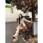 Retro Slim Camisole Dress & Ruffle Knit Cardigan - All Dresses - Clothing Sets - 5