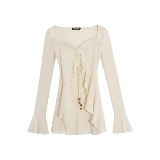 Retro Slim Camisole Dress & Ruffle Knit Cardigan - All Dresses - Clothing Sets - 6