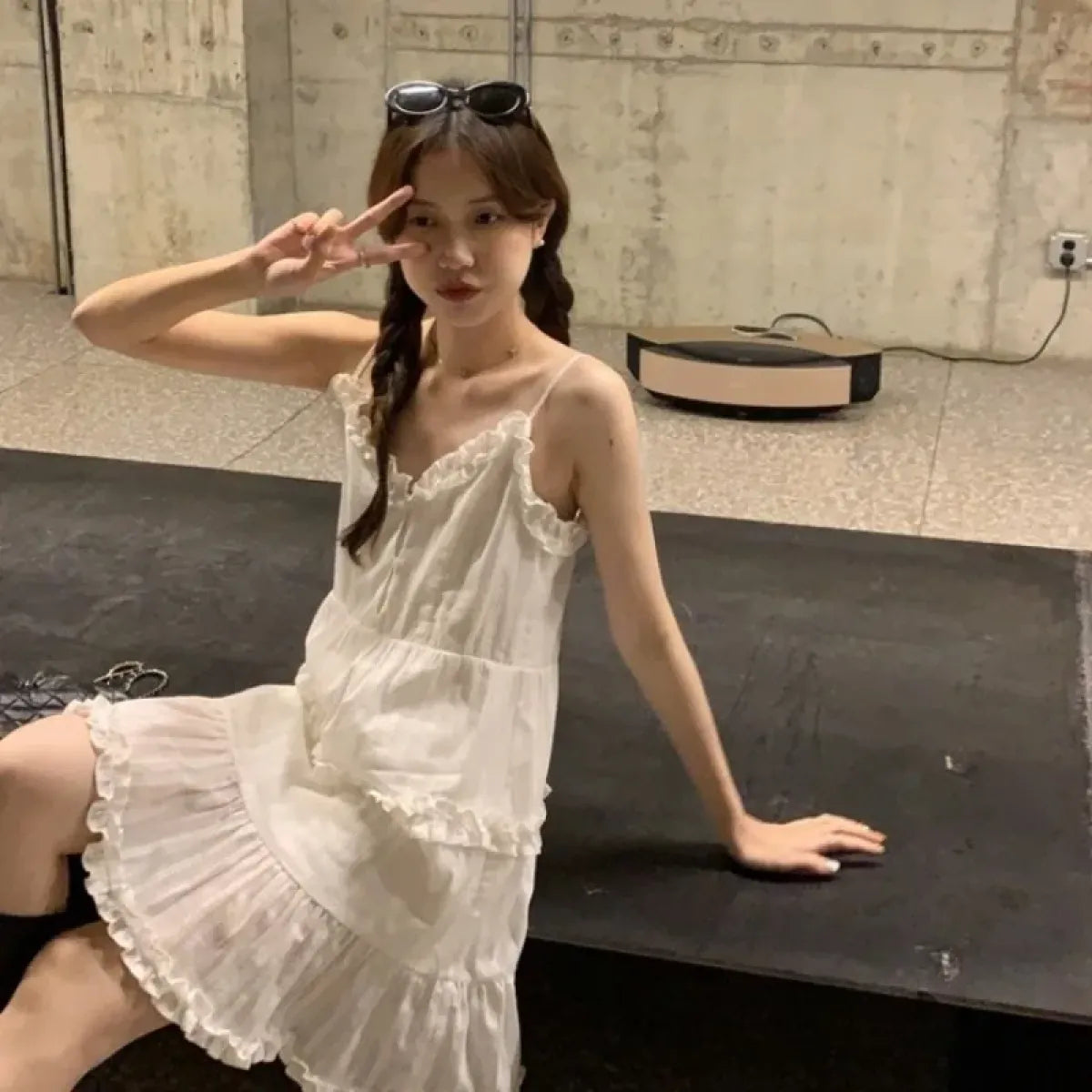 Sweet Ruffle White Camisole Dress - All Dresses - Mini Dress - 2