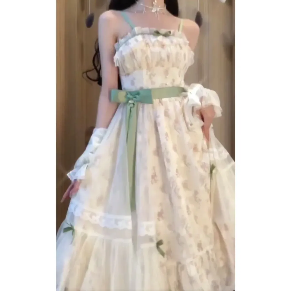 Floral Bow Camisole Dress & Sheer Lace-Up Jacket Set - All Dresses - Sets / Co-ords - 6