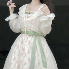 Floral Bow Camisole Dress & Sheer Lace-Up Jacket Set - All Dresses - Sets / Co-ords - 8