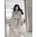 Floral Bow Camisole Dress & Sheer Lace-Up Jacket Set - All Dresses - Sets / Co-ords - 4