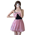Bow Patchwork Korean Swimsuit – Sweet Padded One Piece - Dresses - Spaghetti strap - Swimwear - 4