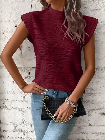 Mock Neck Cap Sleeve T-Shirt - T-Shirts - Shirts & Tops - 14 - 2024