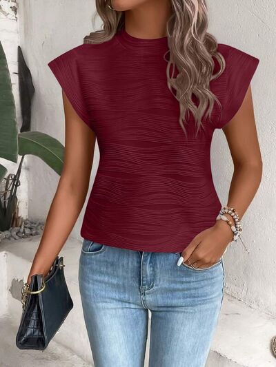 Mock Neck Cap Sleeve T-Shirt - T-Shirts - Shirts & Tops - 15 - 2024