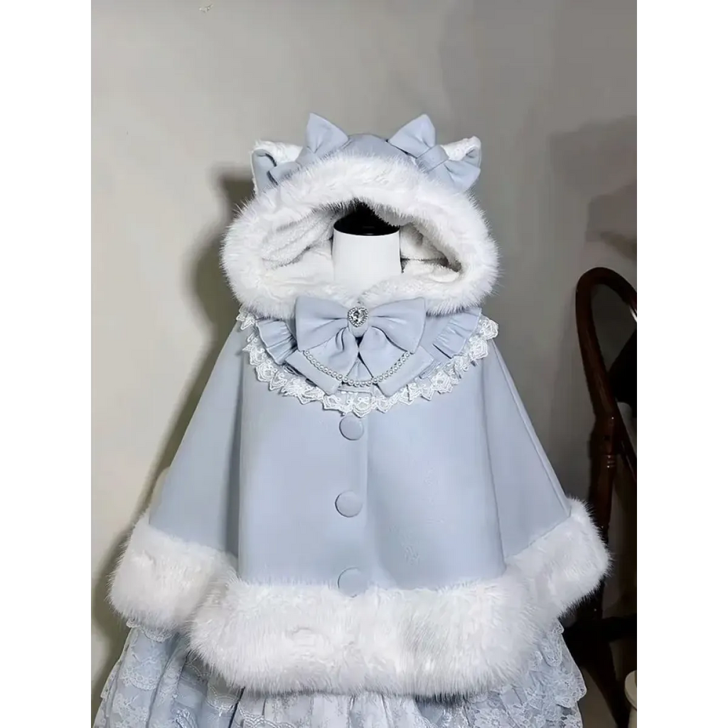 Winter Lolita Fur-Trimmed Bow Cape Coat - Women’s Clothing & Accessories - Coat - 6