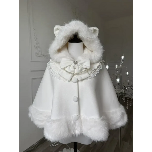 Winter Lolita Fur-Trimmed Bow Cape Coat - Women’s Clothing & Accessories - Coat - 1