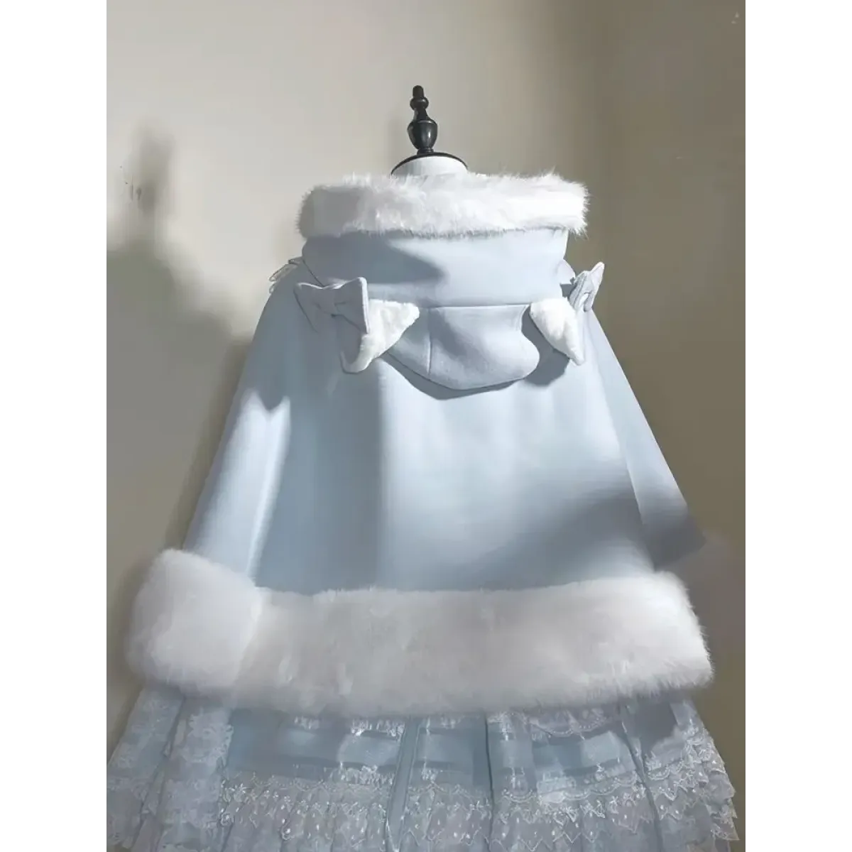 Winter Lolita Fur-Trimmed Bow Cape Coat - Women’s Clothing & Accessories - Coat - 5