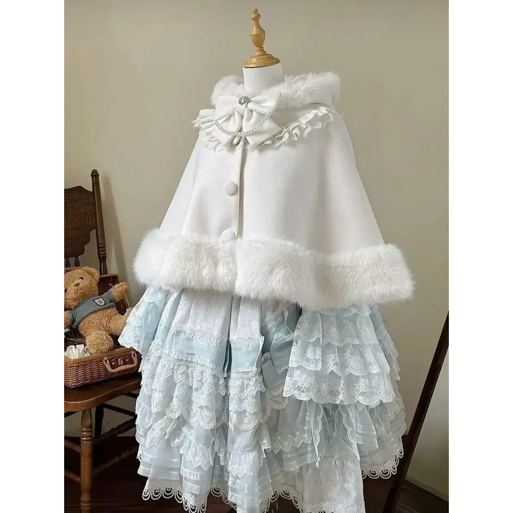 Winter Lolita Fur-Trimmed Bow Cape Coat - Women’s Clothing & Accessories - Coat - 2