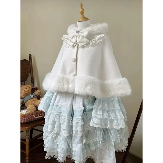 Winter Lolita Fur-Trimmed Bow Cape Coat - Women’s Clothing & Accessories - Coat - 2