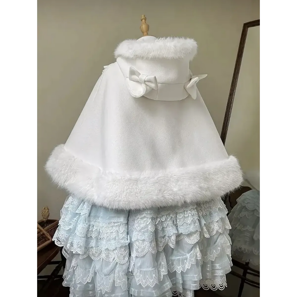 Winter Lolita Fur-Trimmed Bow Cape Coat - Women’s Clothing & Accessories - Coat - 4