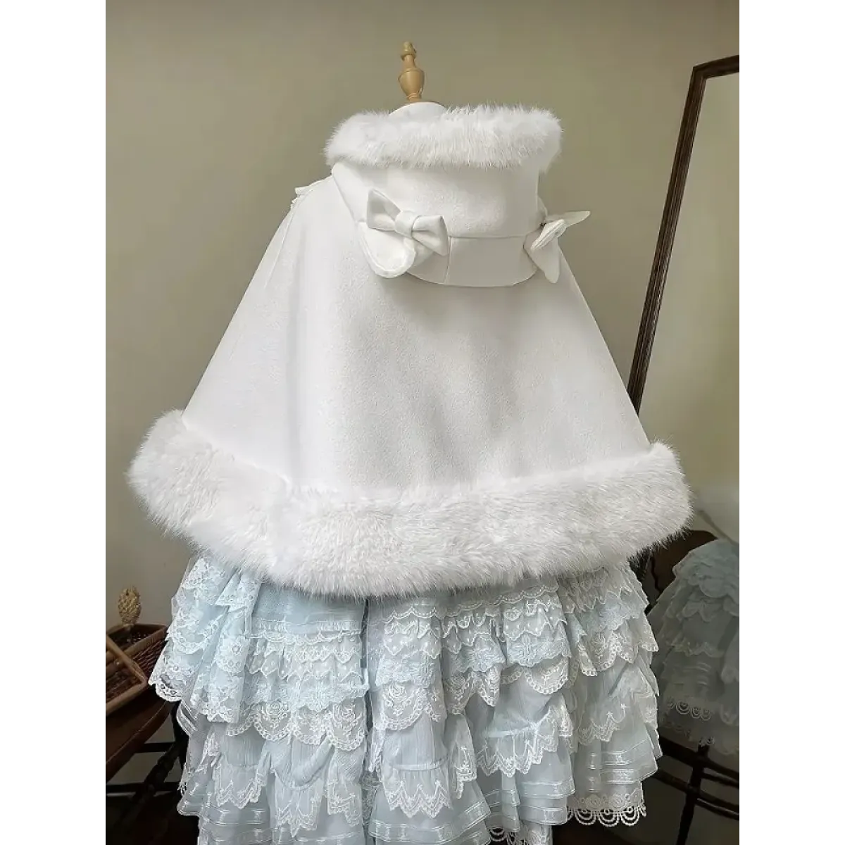 Winter Lolita Fur-Trimmed Bow Cape Coat - Women’s Clothing & Accessories - Coat - 4