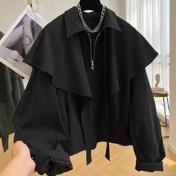 Korean Cloak-Style Cape Jacket with Ruffle Layers - Jackets & Coats - Jacket - 1