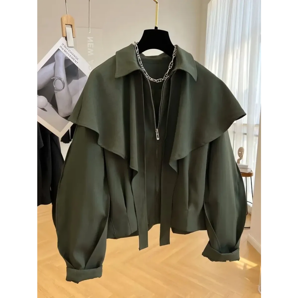 Korean Cloak-Style Cape Jacket with Ruffle Layers - Jackets & Coats - Jacket - 2