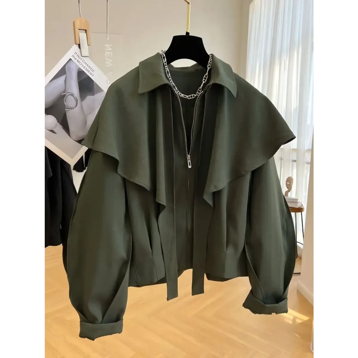 Korean Cloak-Style Cape Jacket with Ruffle Layers - Jackets & Coats - Jacket - 2