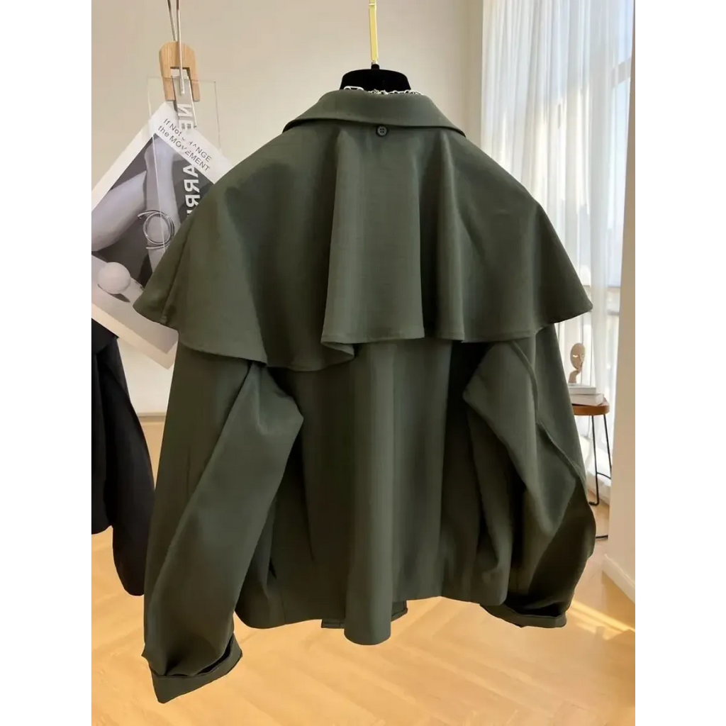 Korean Cloak-Style Cape Jacket with Ruffle Layers - Jackets & Coats - Jacket - 4