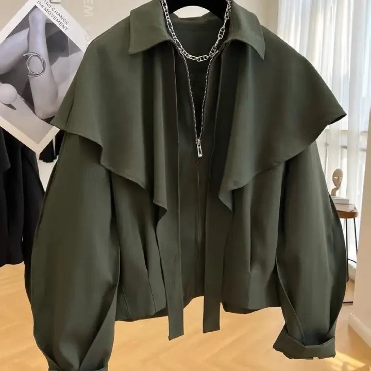 Korean Cloak-Style Cape Jacket with Ruffle Layers - Best Sellers - Jacket - 5