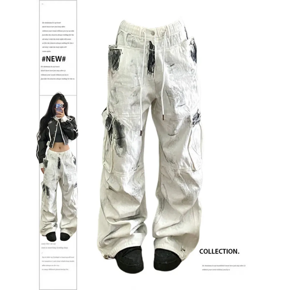 Y2K Vintage White Cargo Jeans - High Waist - Bottoms - 1