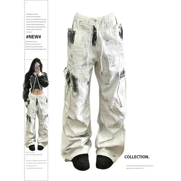Y2K Vintage White Cargo Jeans - High Waist - Bottoms - 1