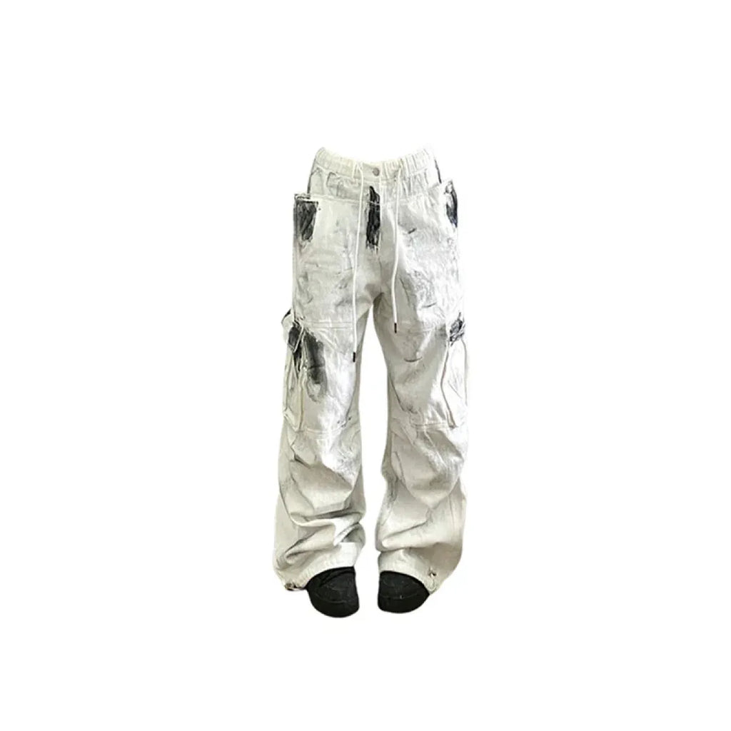 Y2K Vintage White Cargo Jeans - High Waist - Bottoms - 3