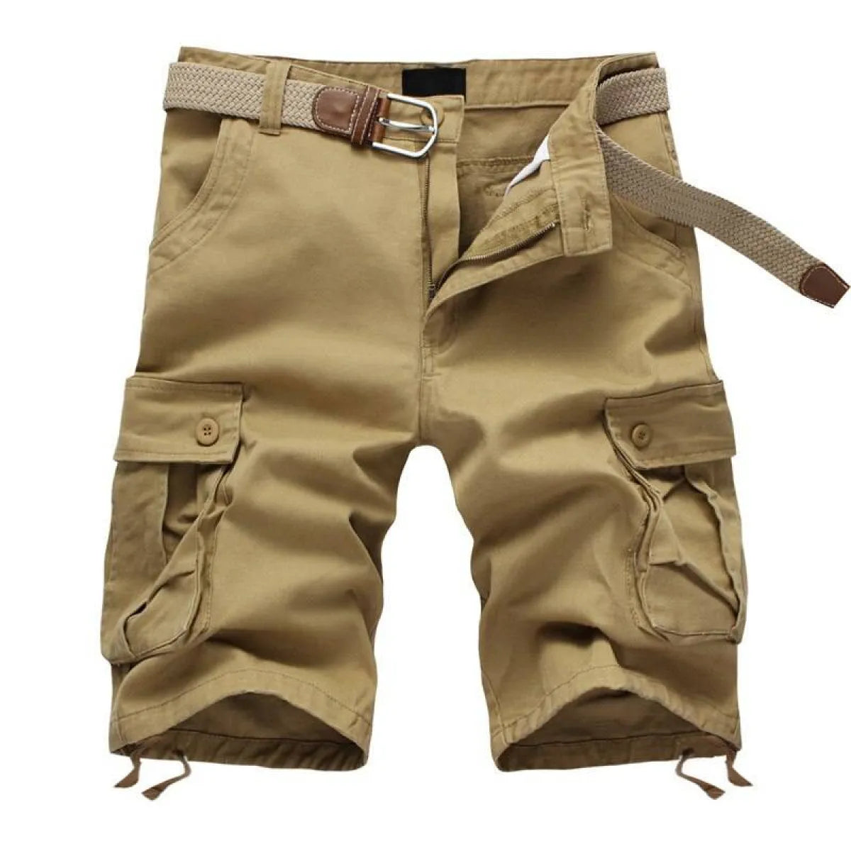 Patterned Button Cotton Cargo Trousers Shorts - Shorts - 17