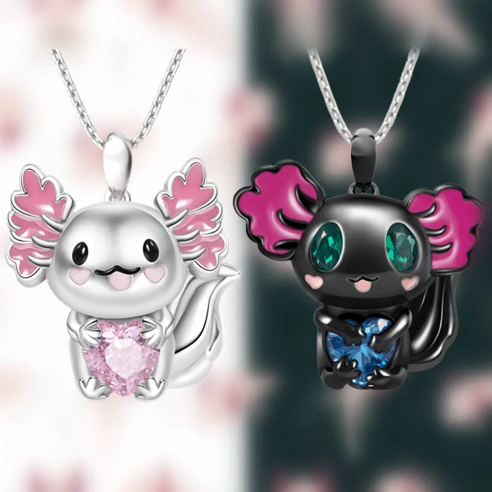 Cartoon Axolotl Necklace - Heart Rhinestone Pendant Jewelry Gift - Women’s Jewelry - Necklaces - 2024 - 1 - Worldwide