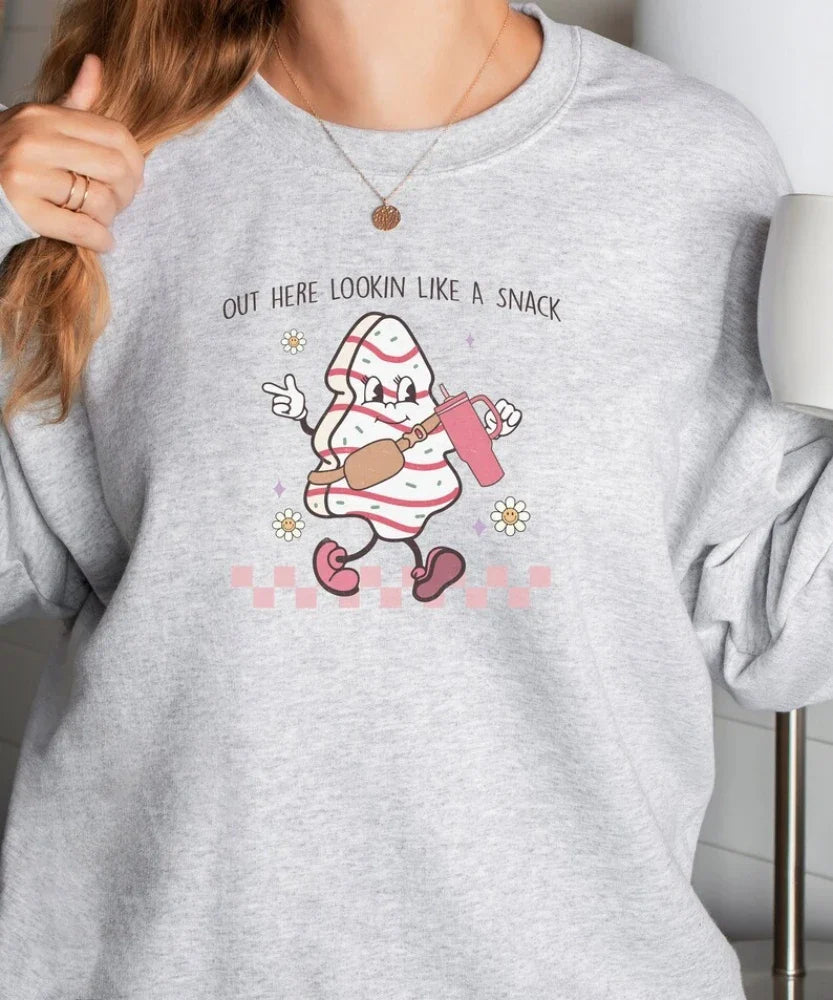 ’Out Here Lookin’ Like a Snack’ Sweatshirt - Cute Funny Holiday Top - T-Shirts - Sweatshirts - 2024 - 3