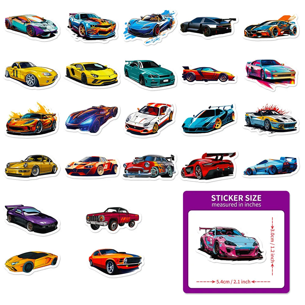 Variety Pack: Cartoon Racing Car Anime Stickers - 10/50 Pieces - Anime - Decorative Stickers - 5 - 2024