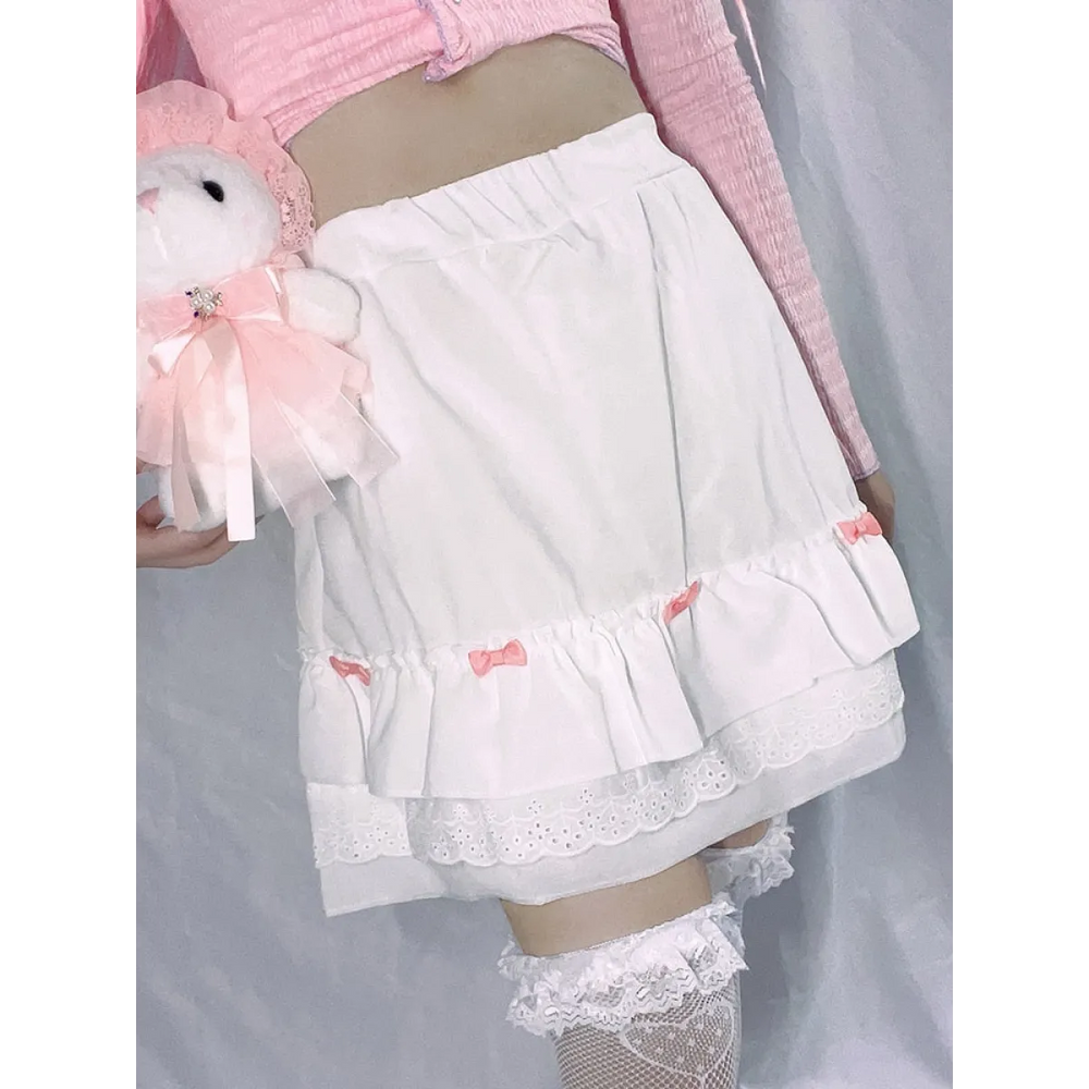 Cascading Ruffle Kawaii Skirt With Bow - Bottoms - 1