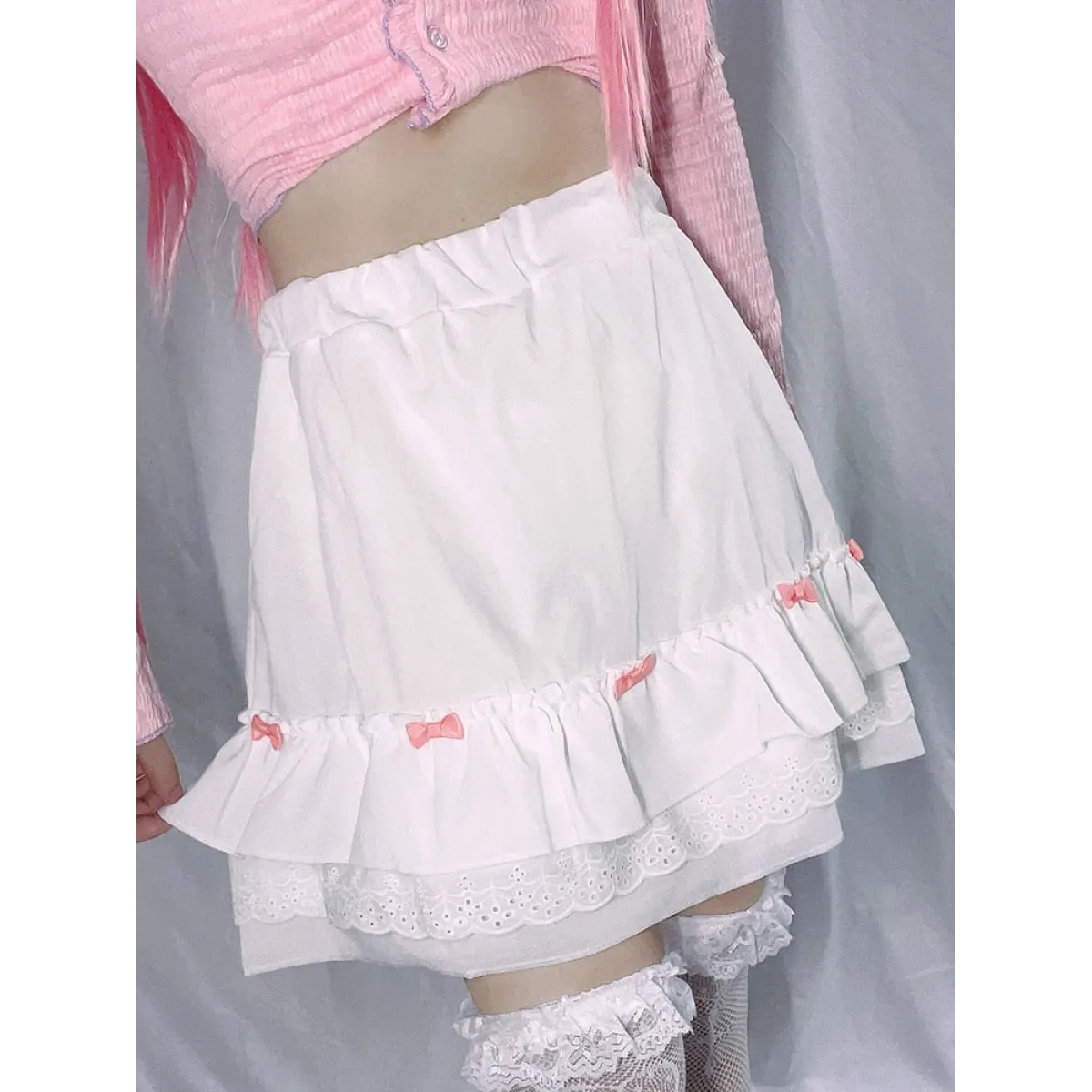 Cascading Ruffle Kawaii Skirt With Bow - Bottoms - Clothing - 3 - 2024